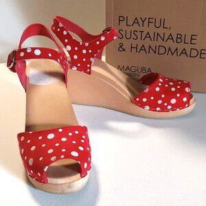 NIB Anthropologie Maguba Bologna Red Suede Polka Dot, US 7/EU 38